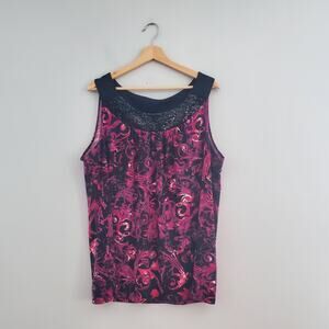 Avenue Stretch Sleeveless Pink Sequenced Neckline Top 22/24